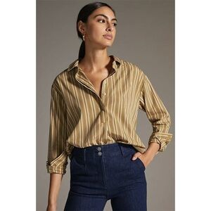 By Anthropologie Side Button Tunic Striped Popover Blouse Small Oversized O26